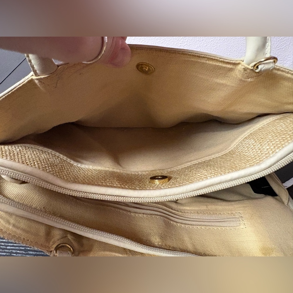 Vintage Etienne Aigner Straw Leather Top Handle Handbag Beige - Picture 3 of 13